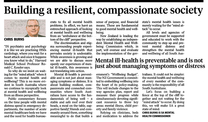 Let's not wait for the 'mind attack' – A Message from SA Mental Health Commissioner Chris Burns CSC: AS FEATURED IN THE ADVERTISER